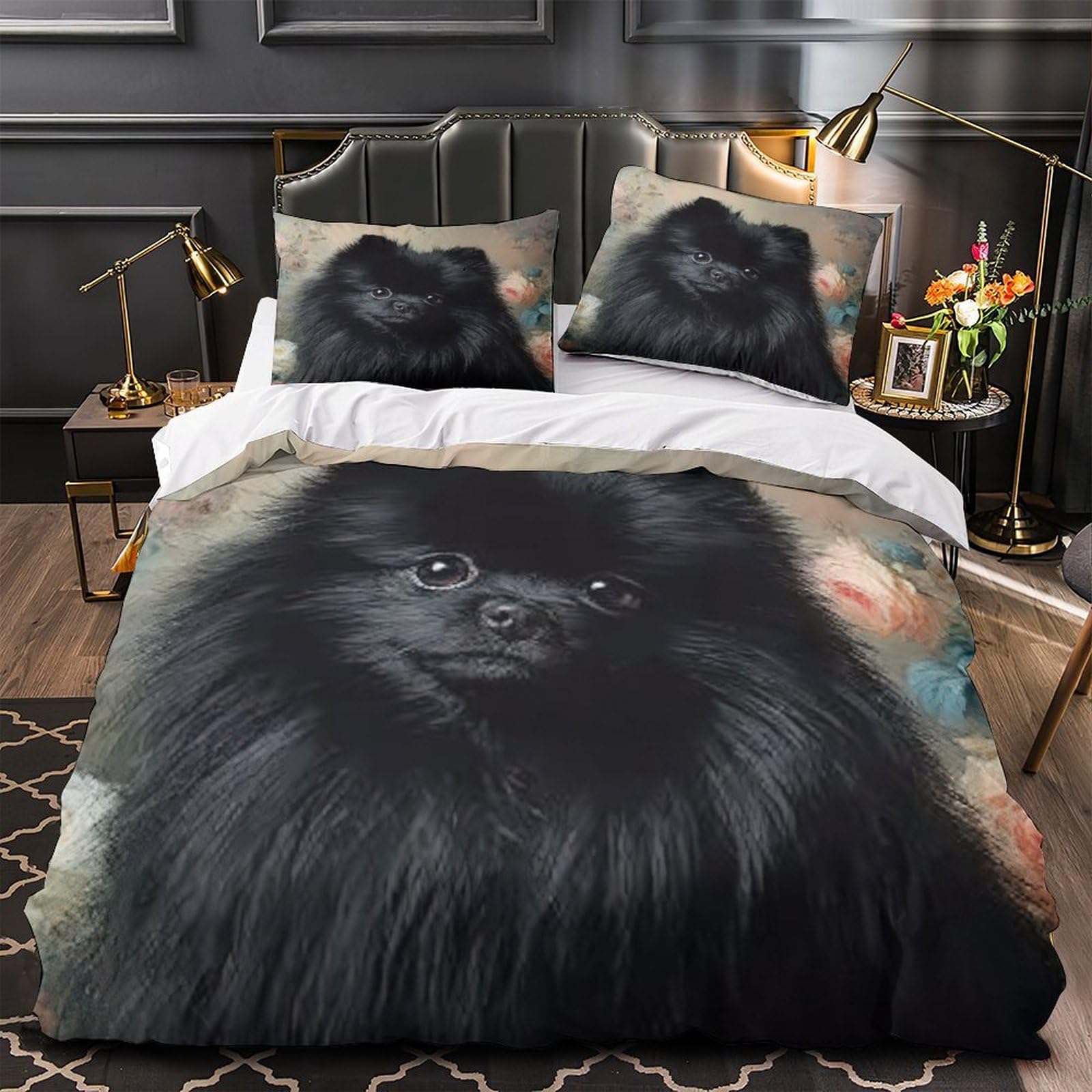 Housse de couette chien noir douce et infroissable pour adulte