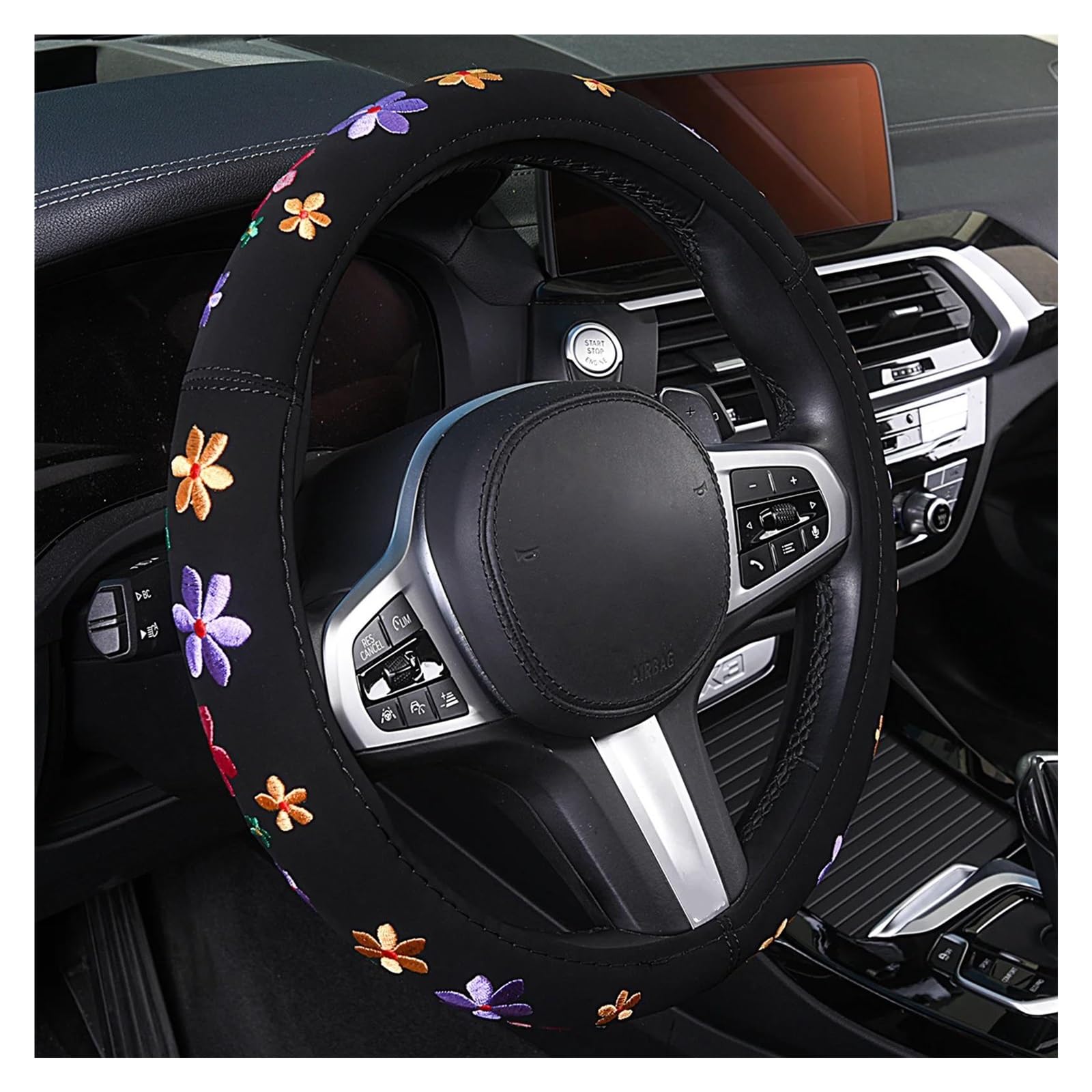 SKINII Steering Wheel Protector Universal Steering Wheel Cover Car Steering Wheel Cover For Women Wheel Cover Flowers Print Car Accessories Steering Wheel Cover