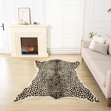 Asuprui Cheetah Print Area Rug Soft Leopard Rug Animal Print Cowhide Rug for Kids Room Decor, Playroom or Nursery 5.3 x 6.7 Ft