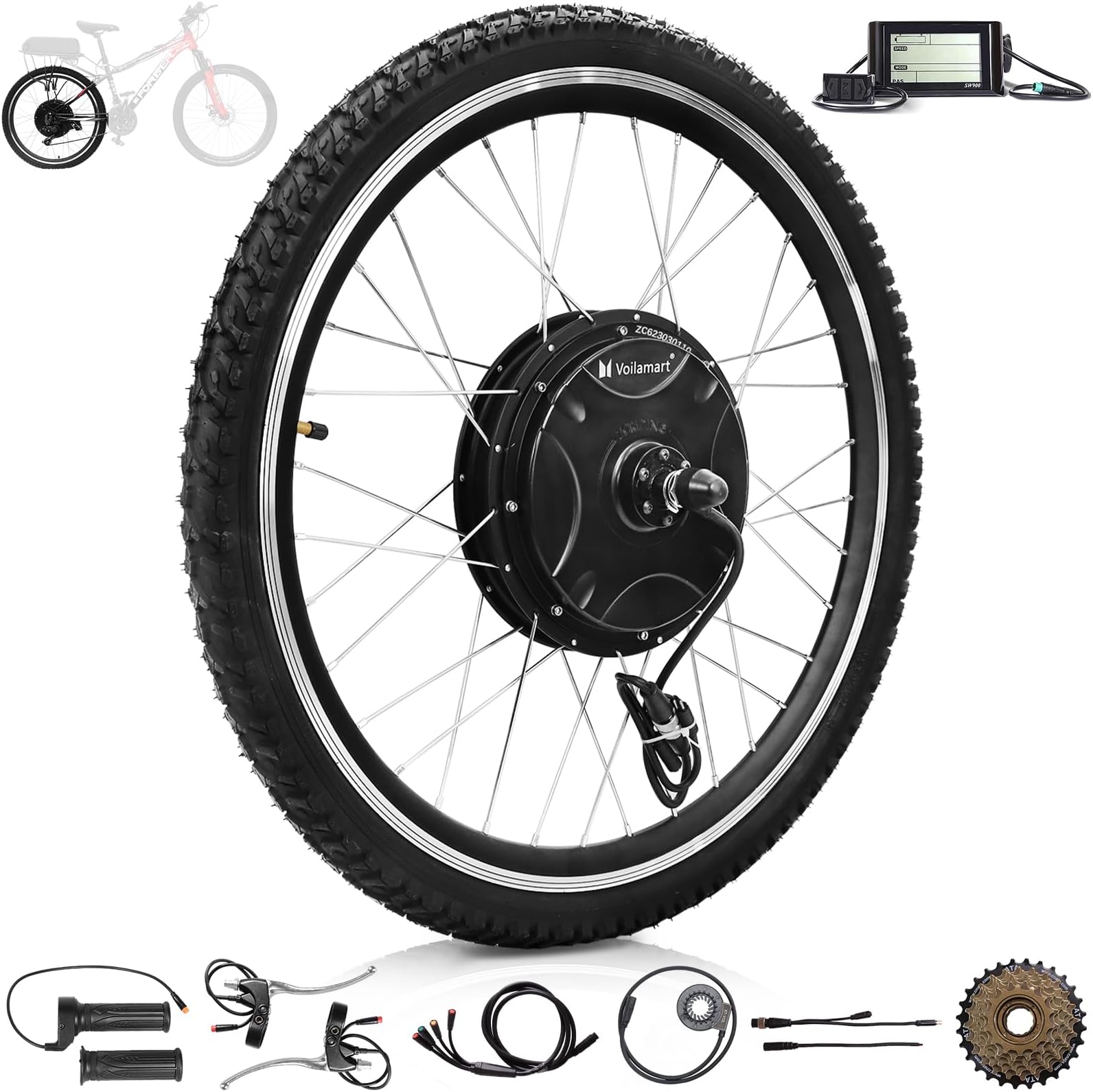 Voilamart 26" Waterproof Rear Wheel Electric Bike Conversion Kit, 48V 1500W Ebike Motor Kit with LCD Display, Built-in Programmable Controller and PAS System