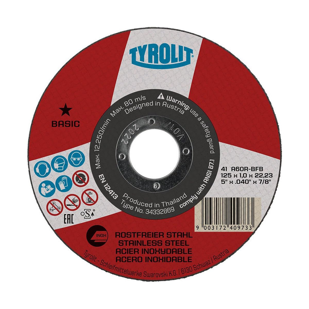 Flat Cutting DISC 41C, 115 x 1 x 22.25 mm, A60R-BFB TYROLIT