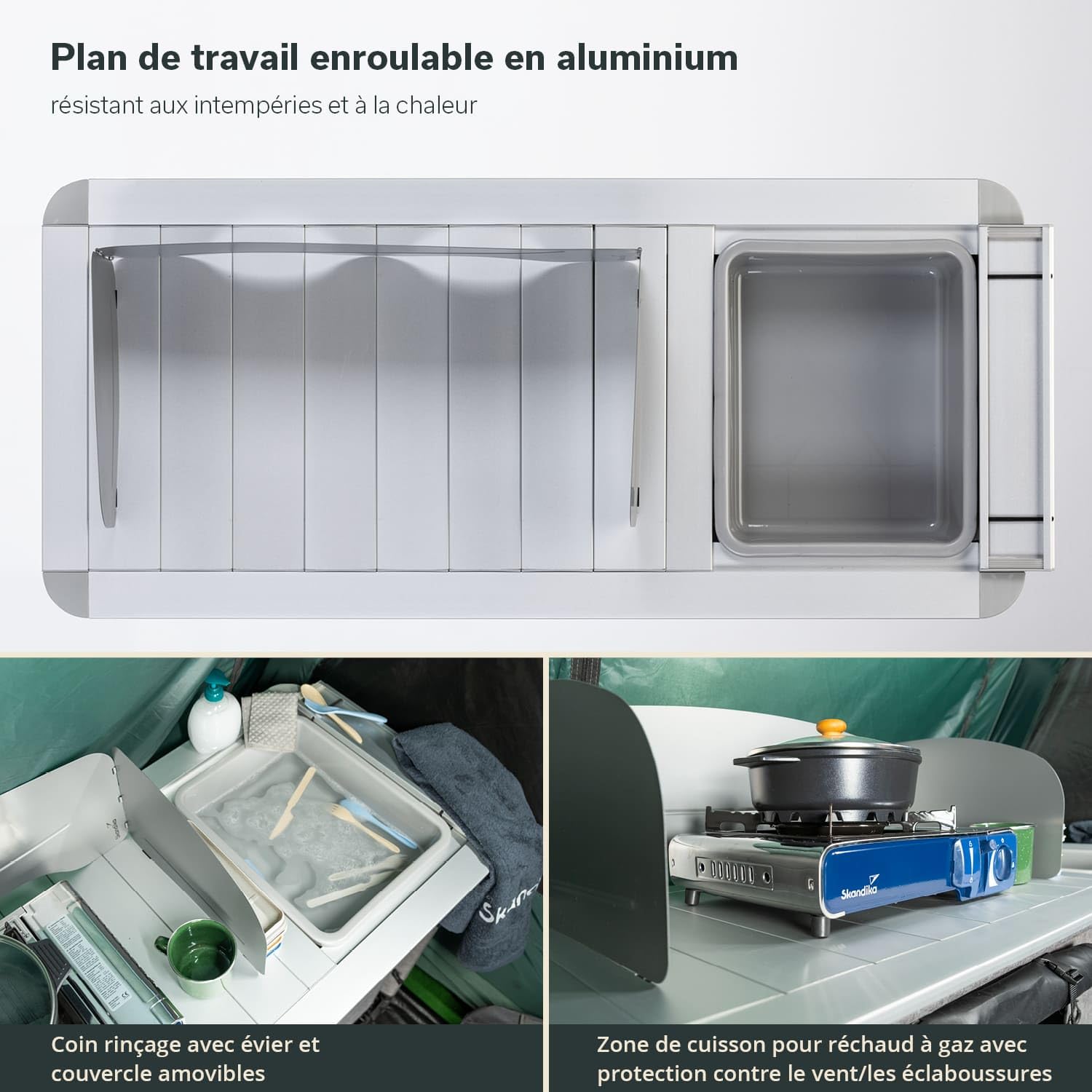 Skandika Cuisine de Camping Ruoka | Armoire de Camping avec Structure en alu, Pare-Vent Amovible, évier, Compartiments de Rangement, Sac de Transport | Cuisine de Camping d'extérieur, de Voyage