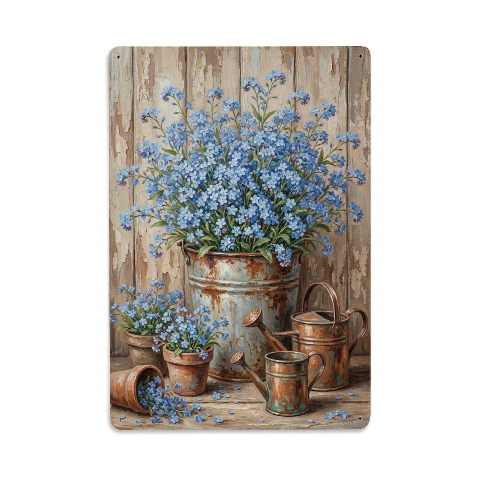 Vintage Flower Bunch Myosotis Pastoral Aesthetics Metal Tin Sign