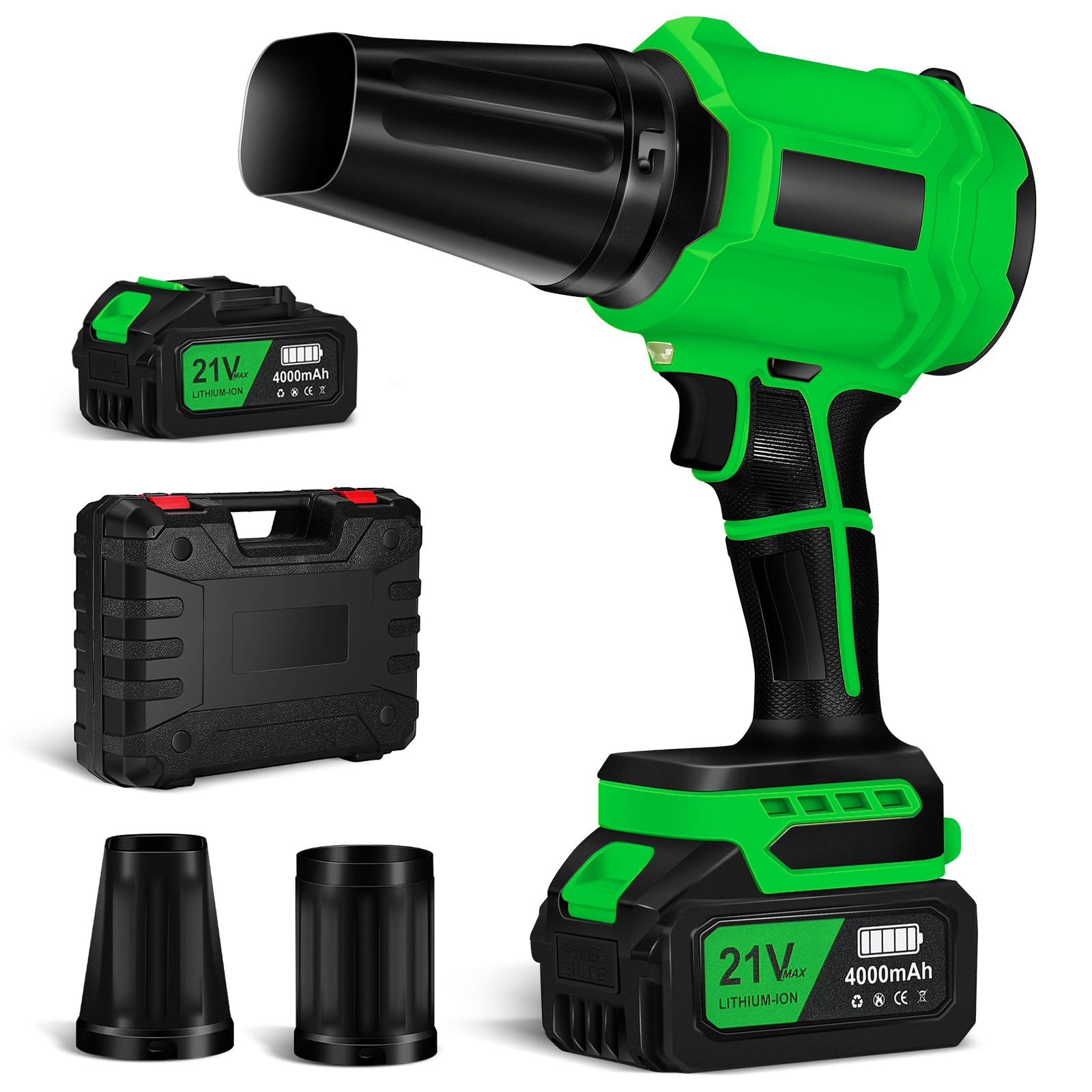 Soffiatore a batteria Turbo con 1 batteria da 4,0 Ah e caricabatterie | Soffiatore senza fili per foglie, giardino, polvere, neve, silenzioso, 800.000 giri/min