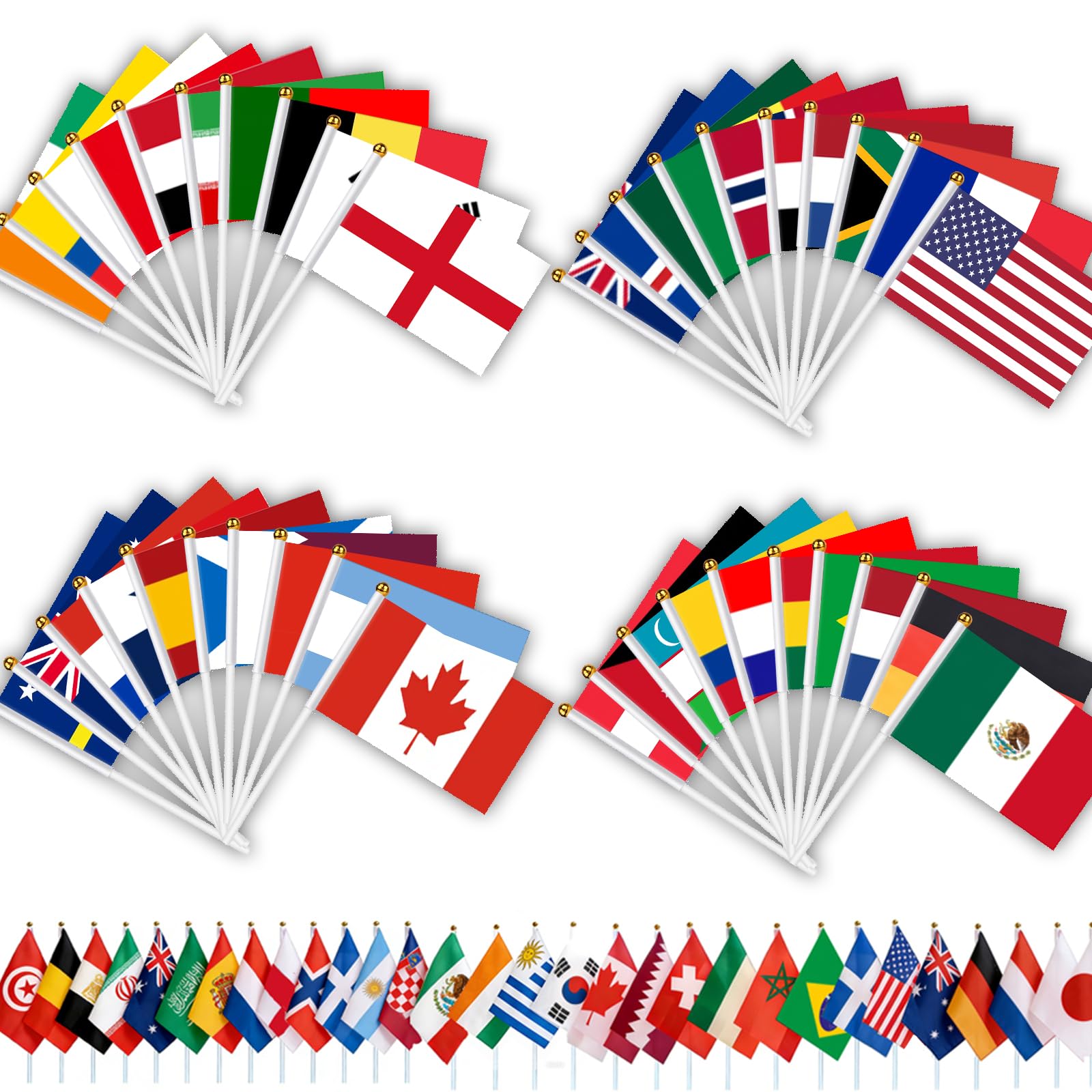 AhfuLife 48 Pays Drapeaux de Coupe du Monde de Football 2026, 14 x 21cm Drapeaux Décorations de la Coupe du Monde avec Mât Blanc de 30cm pour Décor Compétition Football Fans Bar Clubs Fêtes