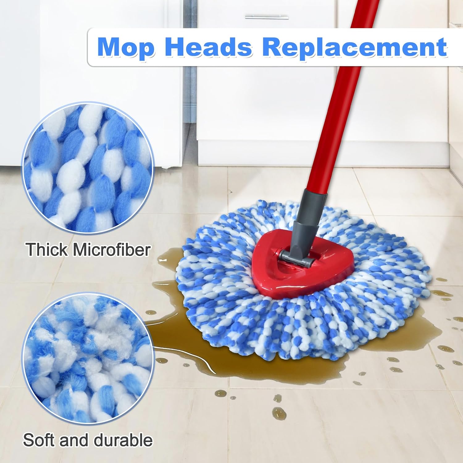 Mop Heads Replacement for Ocedar, Mop Replace Head for Ocedar RinseClean 2 Tank, Microfiber Spin Mop Refills, Include 4 Mop Replacement Head Deep Cleaning Machine Washable with 2 Scrubber Mop Head image 2
