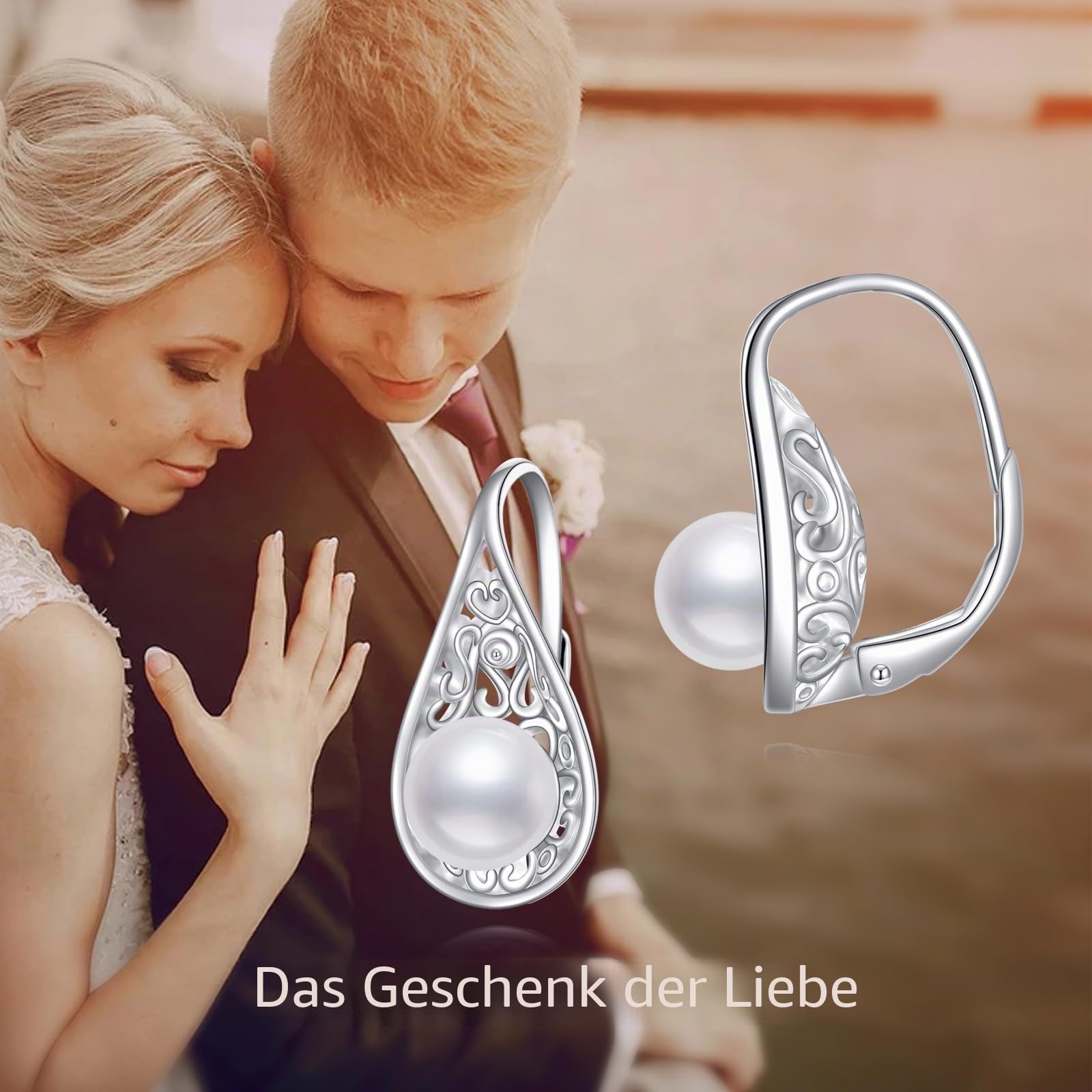 POPLYKE Weiße Perlenohrringe für Frauen Sterling Silber Vintage Filigran Teardrop Dangle Drop Ohrringe Geburtstag Schmuck Geschenke für Sie