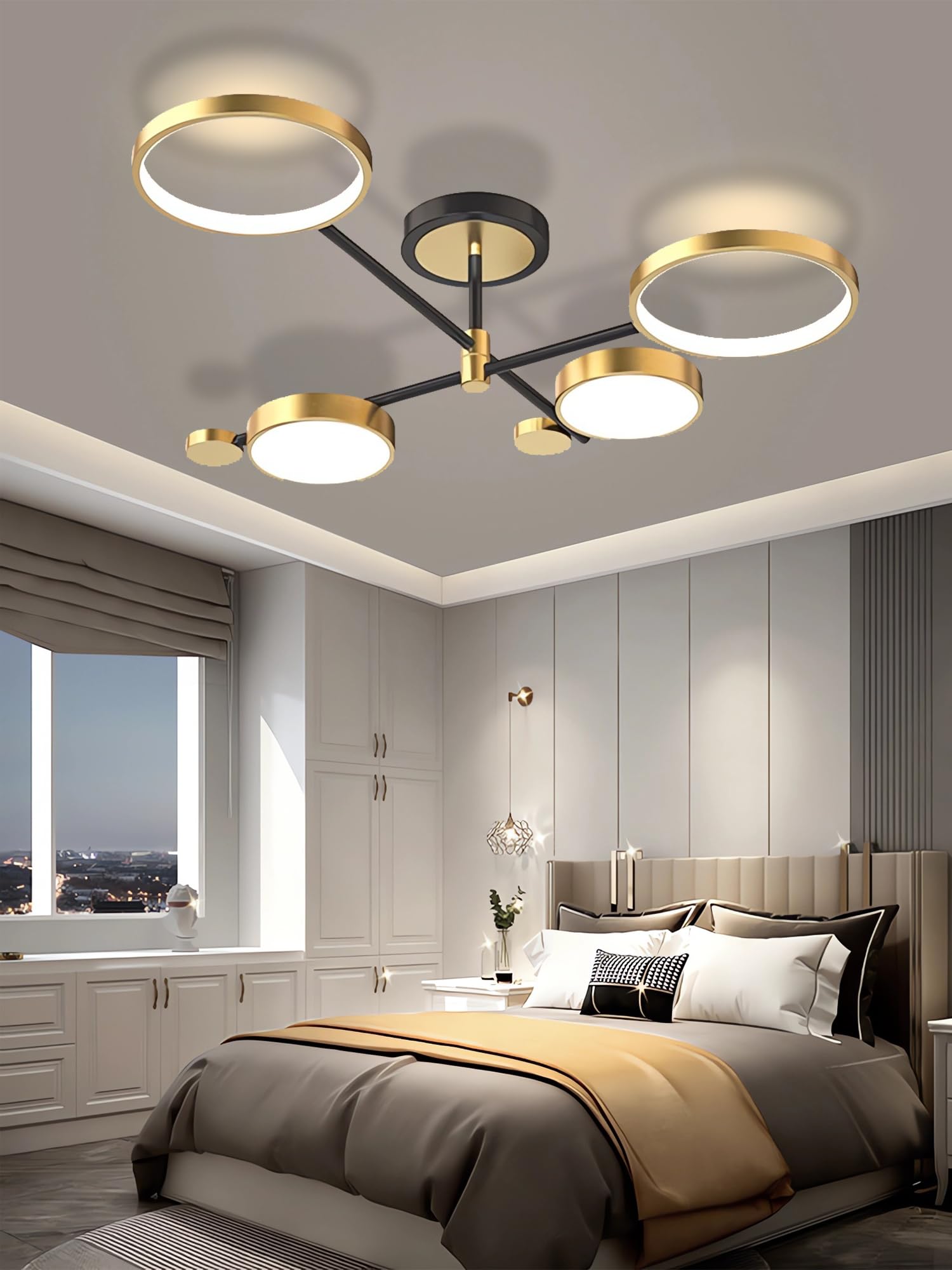 Modern LED Ceiling Light Dimmable Ceiling Chandeliers Semi-Flush Mount Ceiling Lamp with Remote Control Chandelier Gold/Black Chandelier for Living Room Bedroom Dining Room Kitchen (Gold, 4 heads)