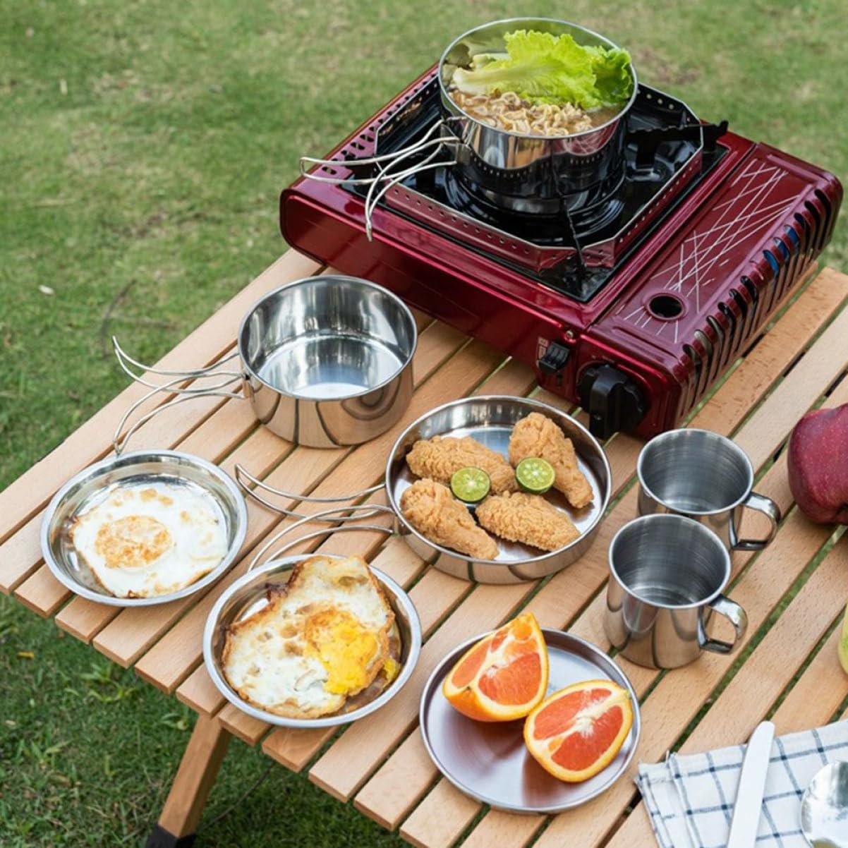 Happyyami 1set Pieghevoli Inossidabile Utensili Multifunzionali Per Picnic e Attività Outdoor Kit Per Escursionismo e Grigliate
