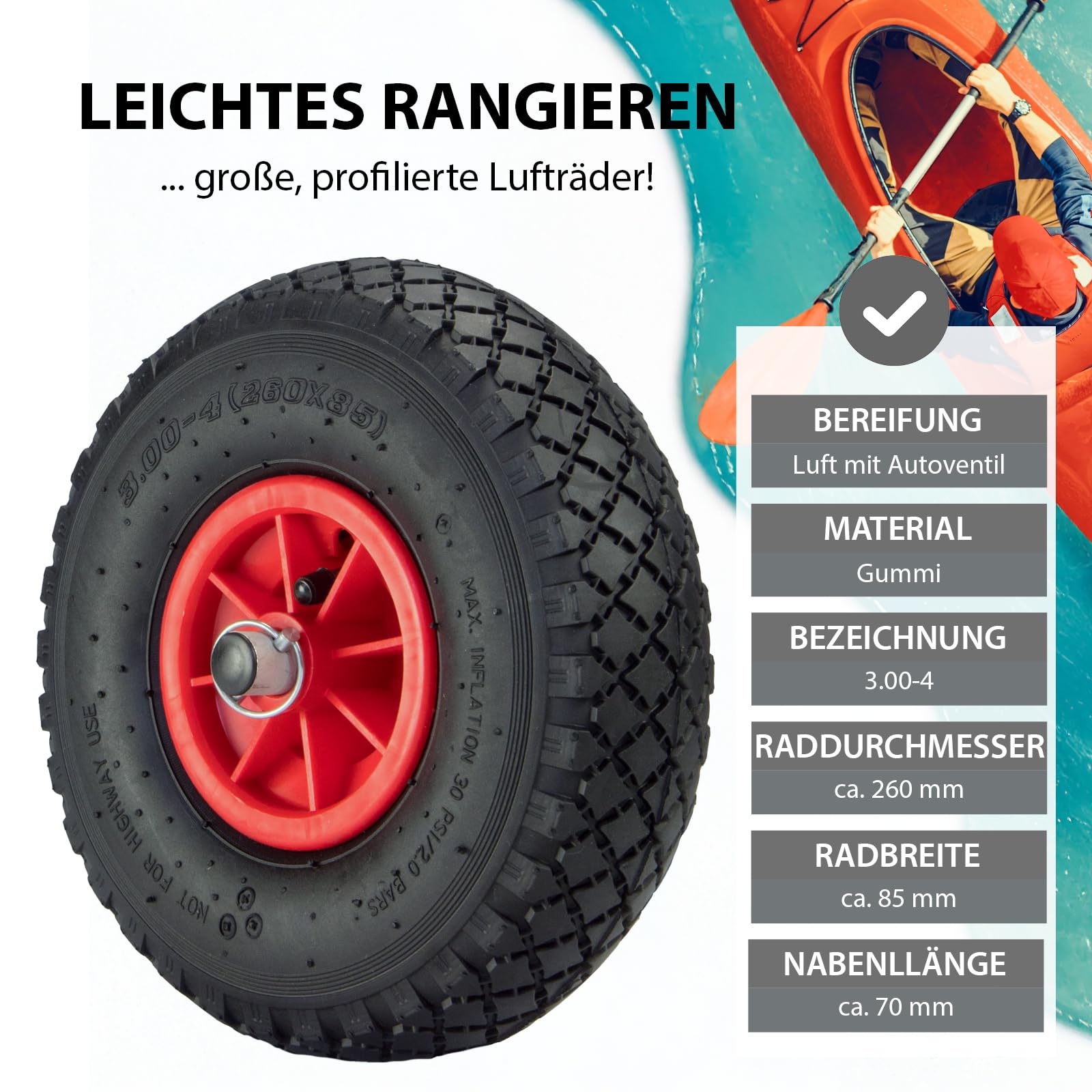 TRUTZHOLM Kajakwagen klappbar aus Aluminium mit Schaumstoff-Polsterung Lufträder Kanuwagen bis 80 kg Transportwagen für Wassersportgeräte Kajakwagen SUP Wagen Bootswagen Surfwagen inkl. Spannriemen