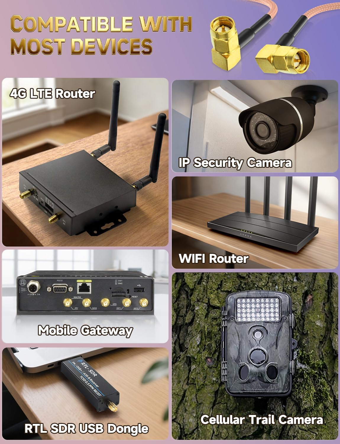 Superbat Kabel SMA 30 cm SMA Męski podwójny kąt anteny WiFi Przedłużenie RG316D 50 Ohm do routera 4G LTE, bramy, sieci komórkowej, SDR, odbiornika USB, Ham Radio