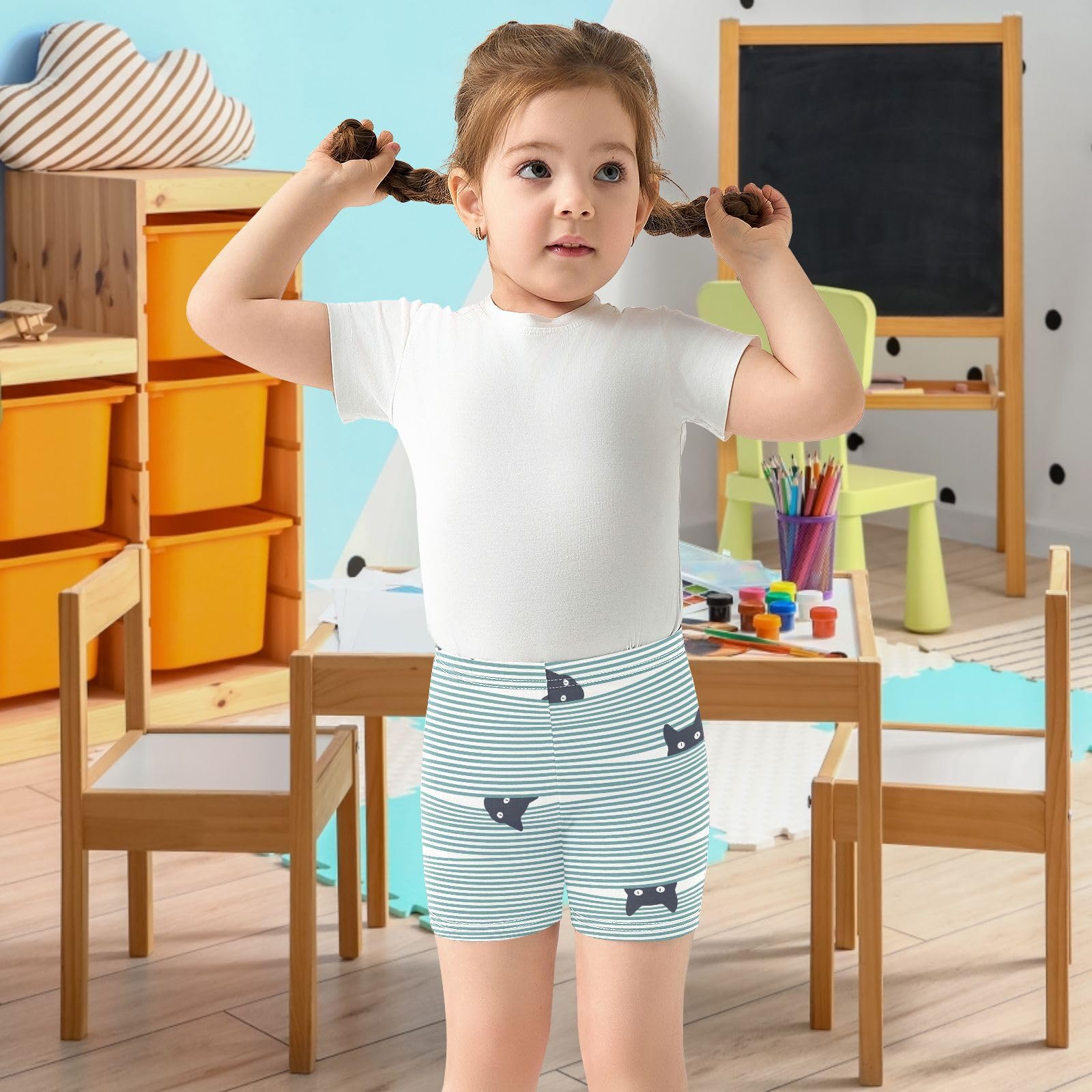 Dallonan Girls Dance Shorts, Toddler Biker Shorts Cartwheel Under Dress Cat Horizontal Stripe Kids Biking Clothes 4-10Y Multi