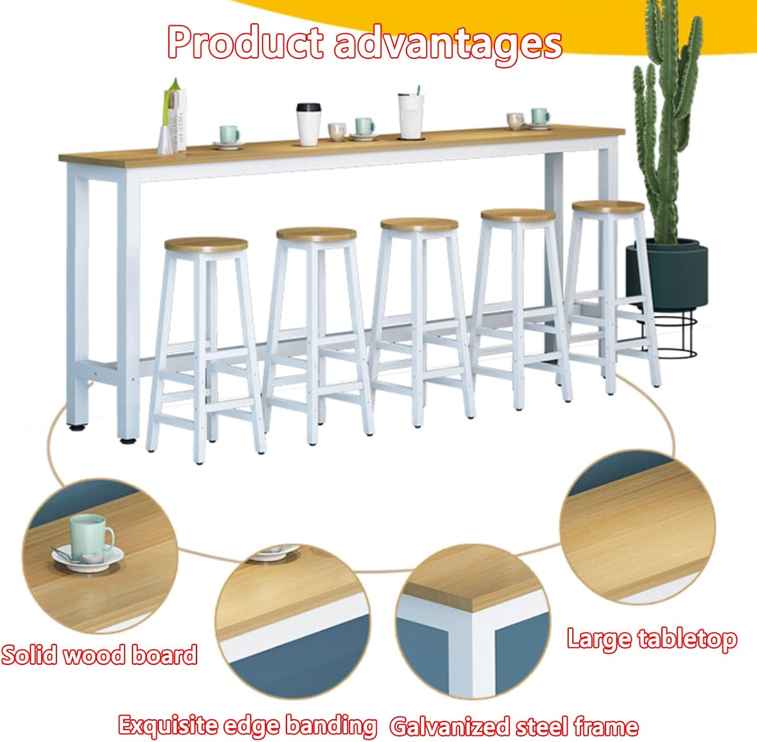 Modern High Top Table Set for Home Restaurant and Bar Use Outdoor Patio Table with Chairs for Dining and Entertainment (Black1 180 * 30 * 100CM)