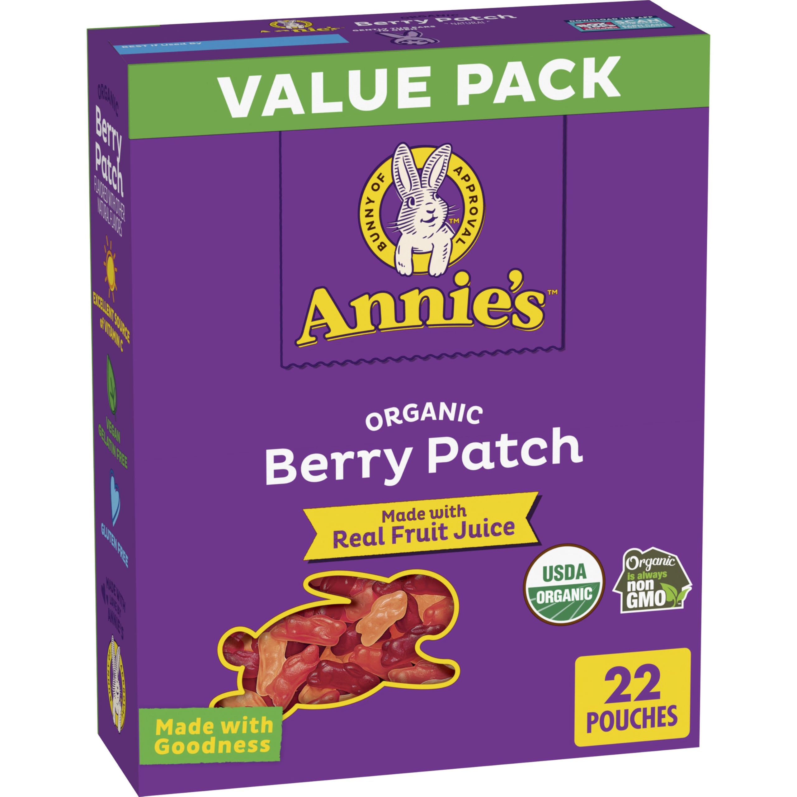 Annies Organic Berry Patch Bunny Fruit Flavored Snacks Gluten Free Value Pack 22 Pouches 15 4 oz