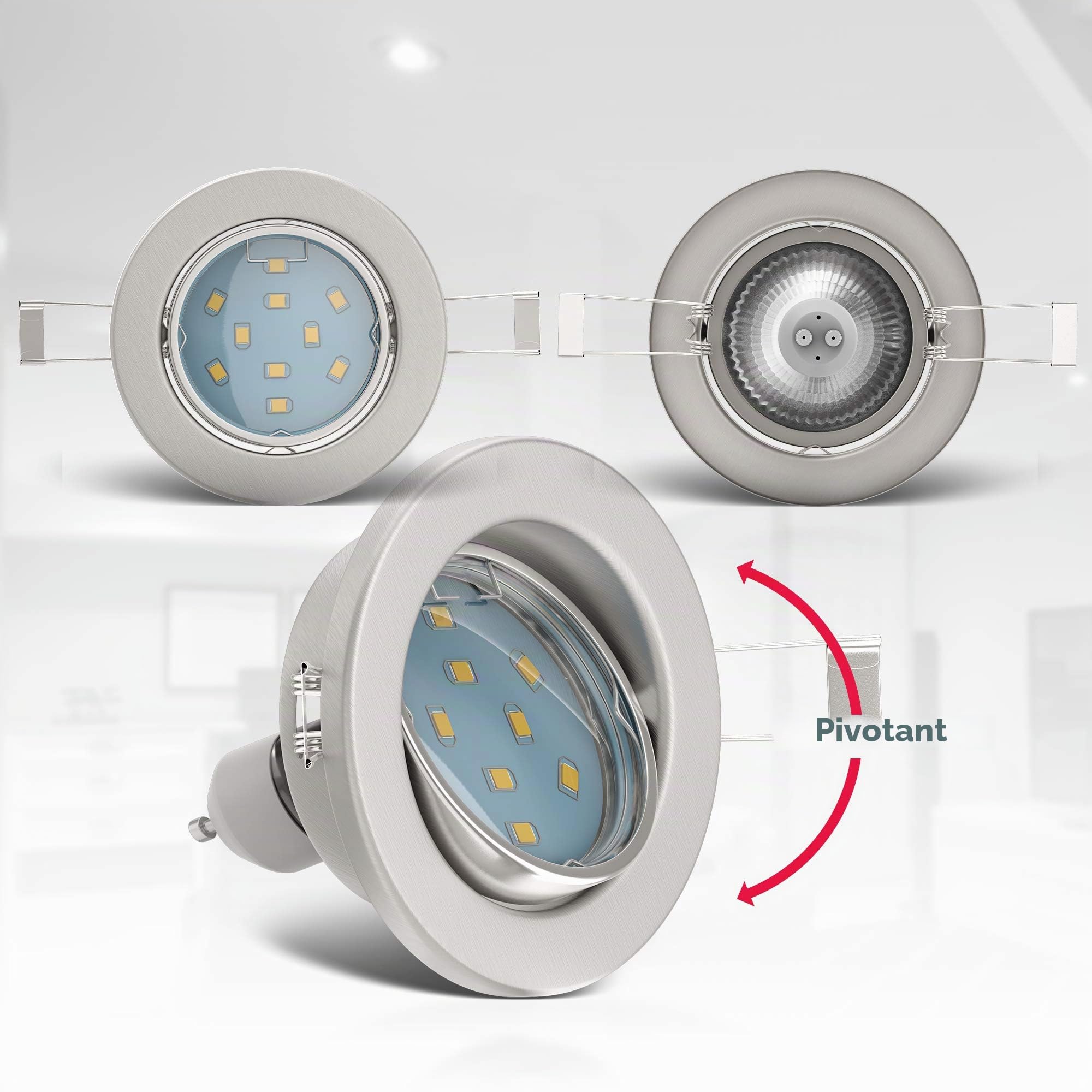 B.K.Licht lot de 10 spots LED encastrables orientables, livré avec ampoules 3W GU10, 250lm par spot, 230V, profondeur d'encastrement 60mm, blanc chaud 3000K