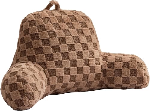 Aimuan Almohada de lectura a cuadros para descansar en la cama, respaldo de cuña, almohada de tablero de ajedrez con brazos y soporte de espalda