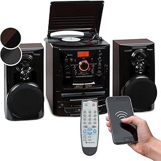 Auna Vinyl Record Player, Vinyl Records Turntable Record Players for Vinyl w/Speakers, Bluetooth Home Audio Record Players, Retro Vintage USB & CD Turntable, AUX, Speakers Stereo Systems w/FM Radio