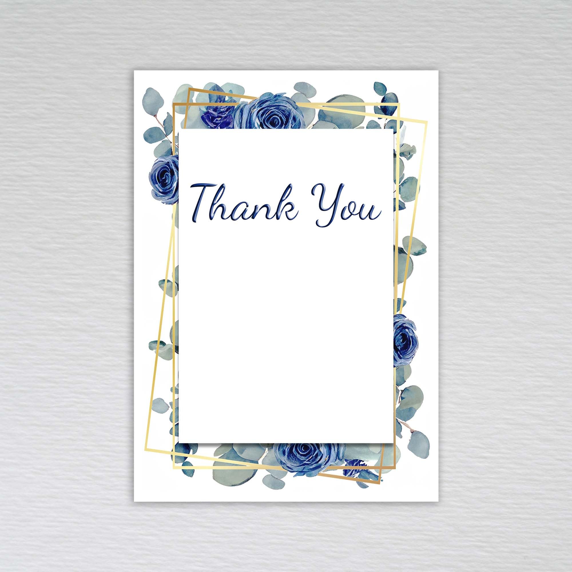 Webspectations Pack of Thank You Cards / A6 Postcard Style Non-folded Notecards: Navy Rose with Dusty Blue Eucalyptus Wedding Thank You Cards (Pack of 50 without Envelopes) โ image 1