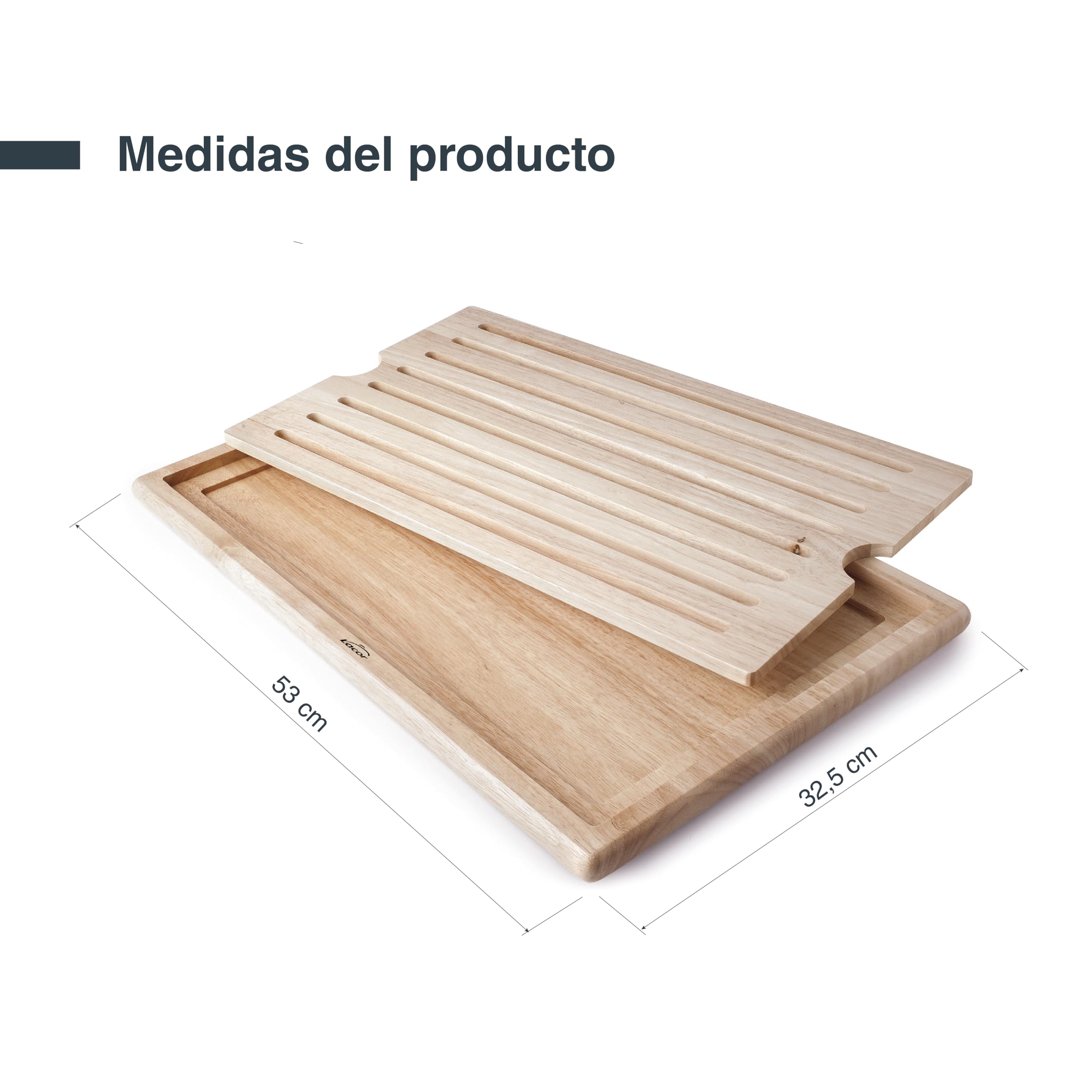 Lacor 60486 - Tabla Cortar Cocina, Tabla de Corte de Pan, Bandeja Recoge