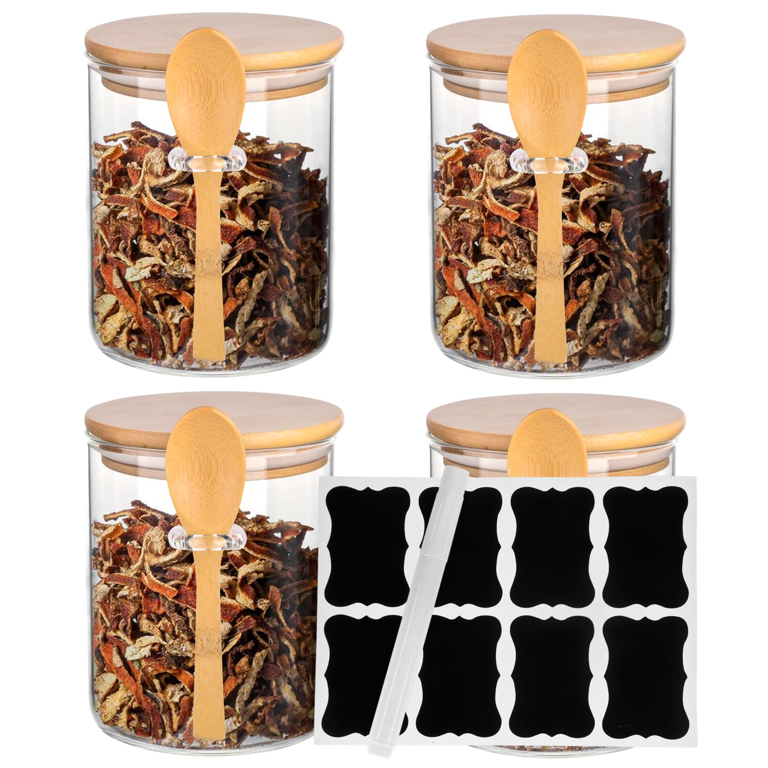 Set 4 Barattoli In Vetro Con Coperchio 500ml - Per Conservare Spezie, Caffè, Zucchero | Con Cucchiaio Ed Etichette - Foto 11