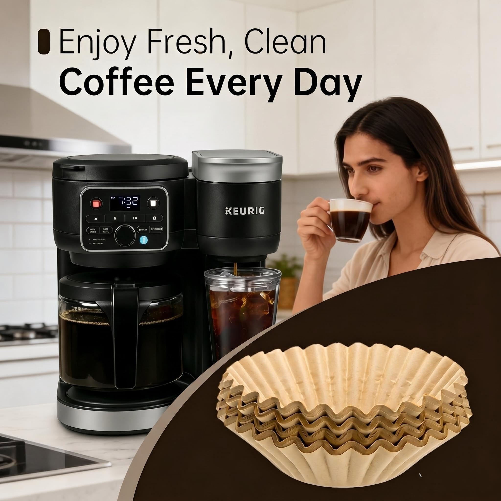 MUOLUTH Papier-Kaffeefilter, kompatibel mit Keurig Duo-Kaffeemaschine, ungebleicht, extra tiefes Schüssel-Design, 100 Stück, für 2041 ml Karaffe