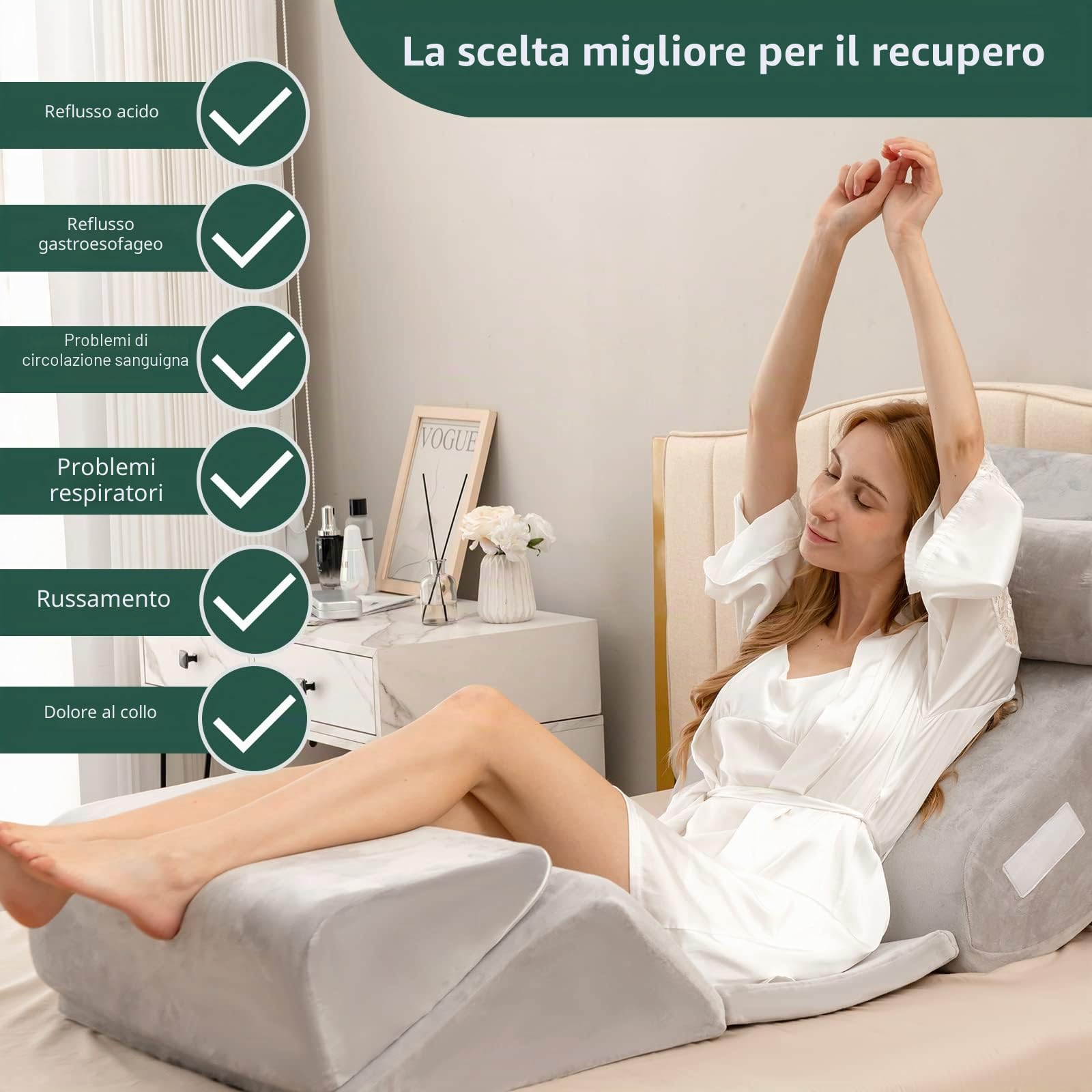 GIANTEX Set di 6 cuscini con zeppa in memory foam, cuscino da lettura con poggiatesta e cuscino gambe rialzate per dopo la chirurgia, gravidanza, sonno laterale