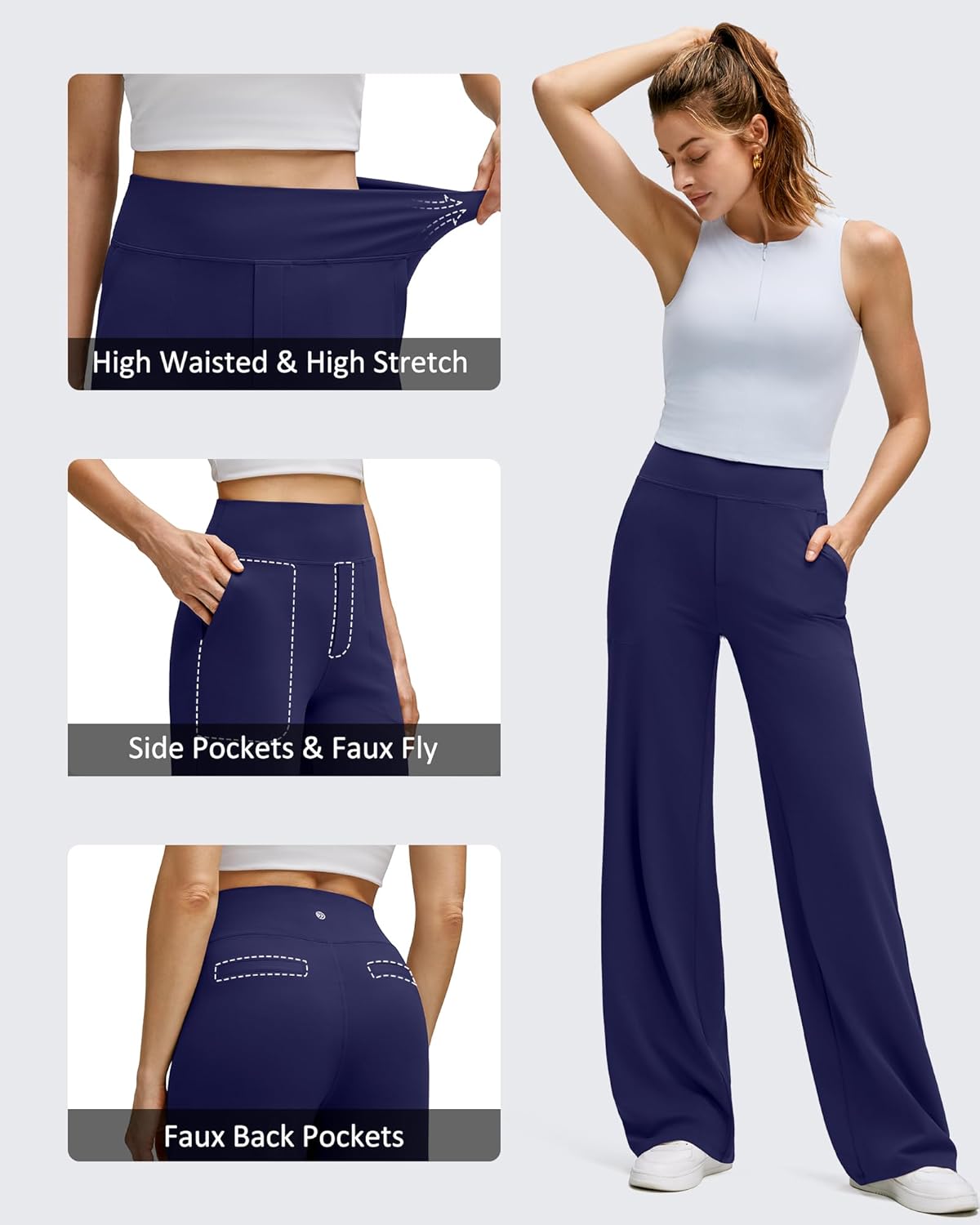 G4Free BareFeel High Stretch Wide Leg Pants for Women Soft Comfy Casual Yoga Pants with Pockets Petite/Regular/Tall - Image 3