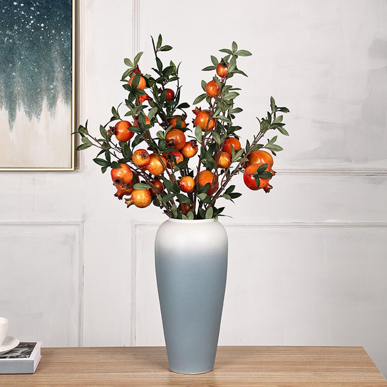 Jarrón de cerámica para flores secas, diseño moderno de boca ancha, acabado mate, perfecto para oficina, cafetería, hotel, decoración de centro de mesa de comedor