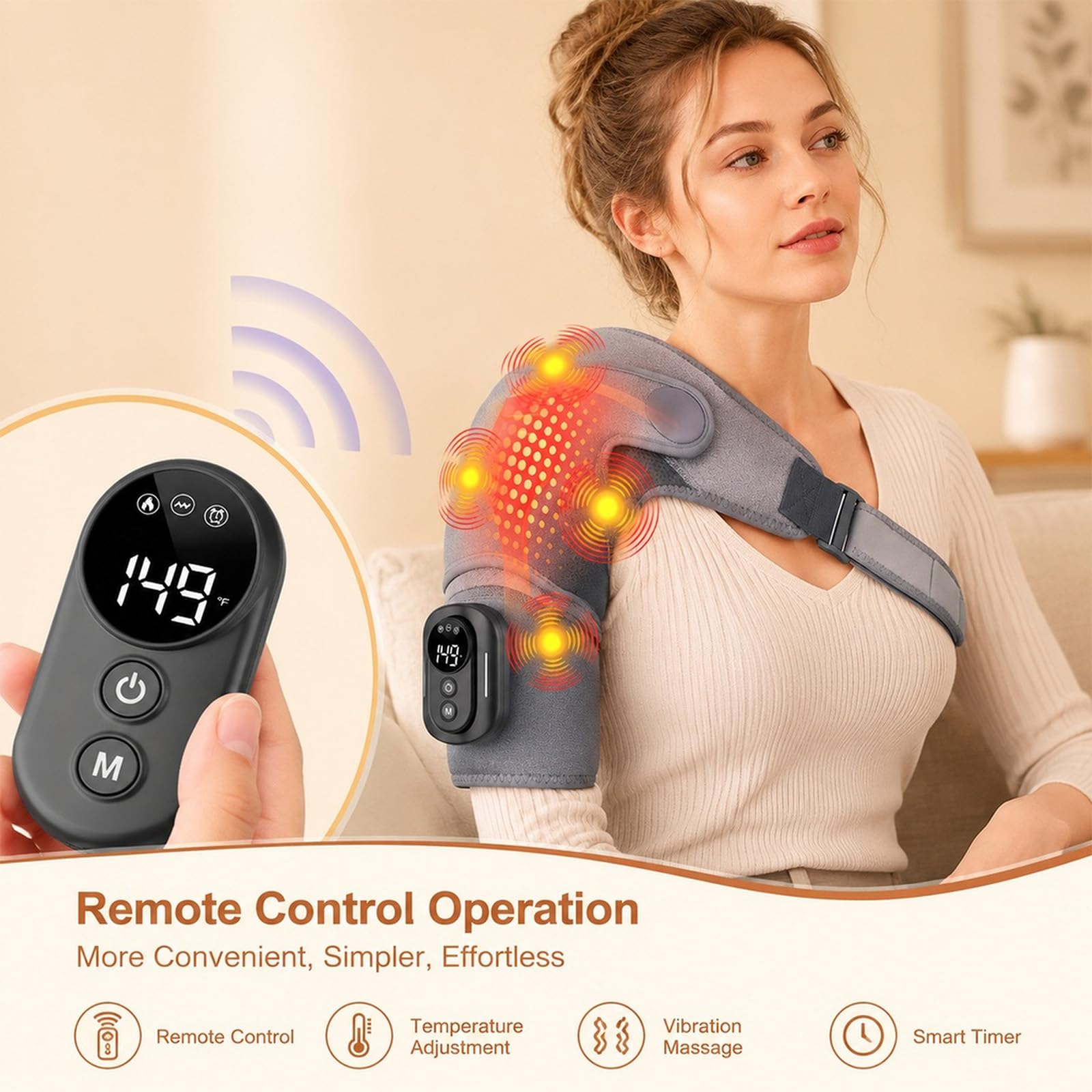 Masajeador de hombros y almohadilla térmica de hombro con masaje, dispositivo de masaje de hombros con calor, con 5 niveles de calentamiento y 5 modos de vibración, batería de 5000 mAh para un