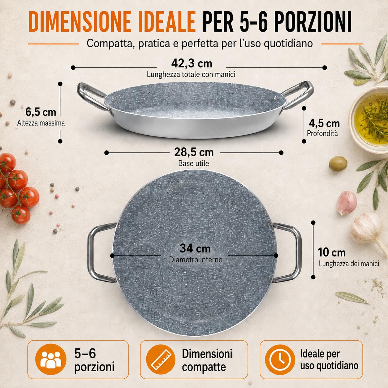 TEHORNEO Padella per Paella, Paellera Induzione 34 cm in Alluminio Antiaderente 5-6 porzioni, Paellera, Paella, Padella Paella, Pentola per Paella, Pentola Paella, Padella per Paella Induzione 34 cm