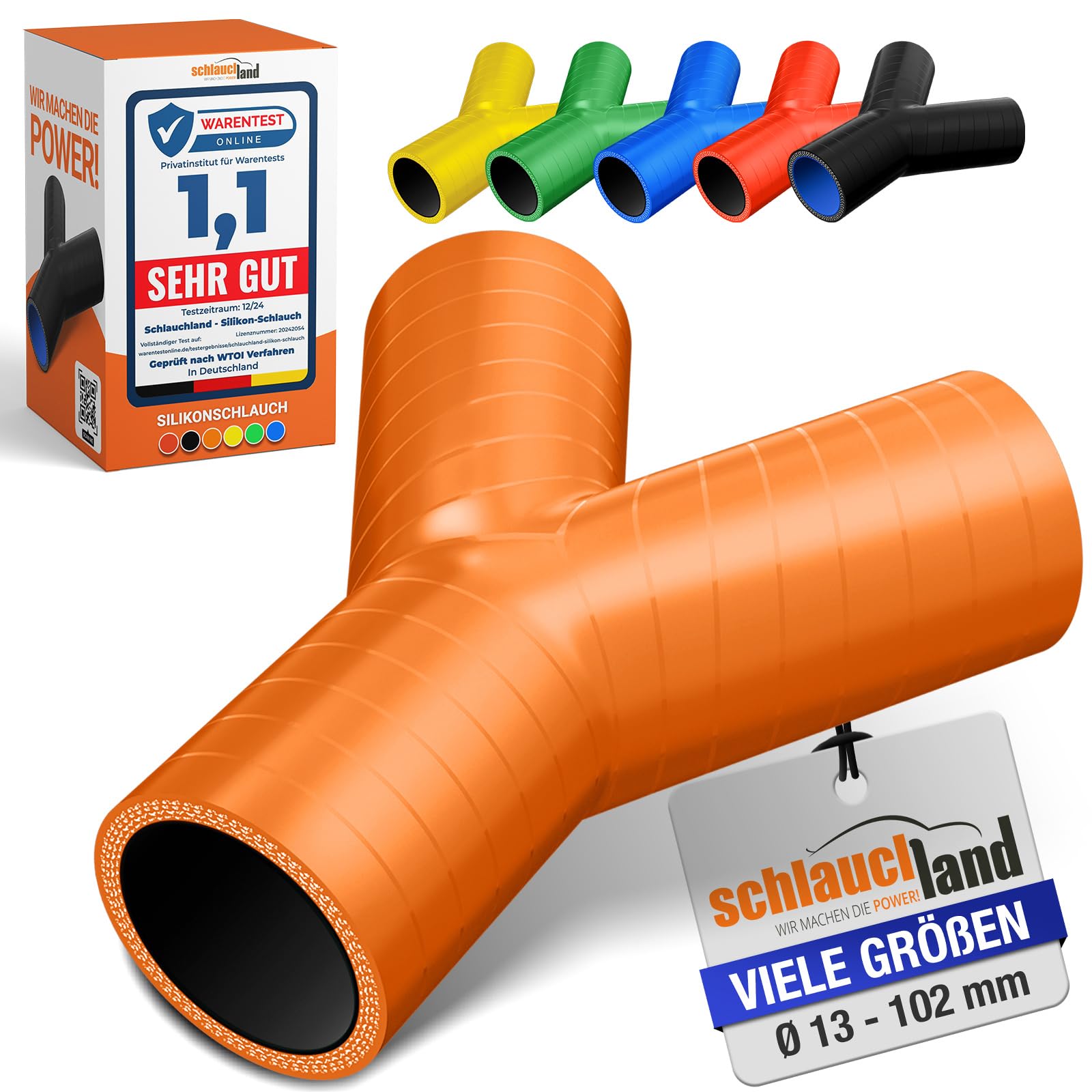 SILIKON-SCHLAUCH Y-STÜCK Verteiler ID-Ø 30mm orange 200°C | VIELE FARBEN + GRÖSSEN | Schlauch-Verzweigung Abzweig Verbinder Turbo Schlauch Bypass Ladeluft Kühler Rohr Y Silikonschlauch flexibel