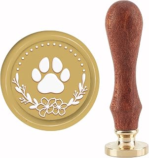 CRASPIRE Wreath Wax Seal Stamp Dog Paw Sealing Wax Stamps Flower 30mm Retro Vintage Removable Brass Stamp Head with Wood Handle for Wedding Invitations Halloween Christmas Thanksgiving Gift Packing