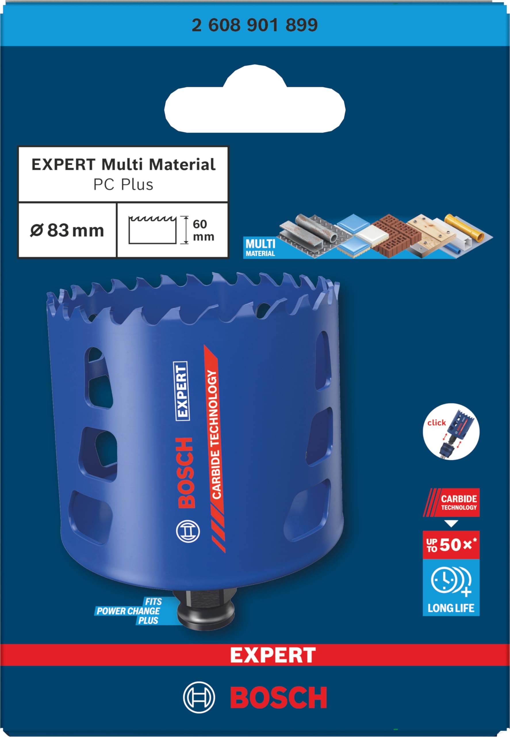 Bosch 1x Piła otwornica EXPERT Multi Material Power Change Plus (do Drewno z metalem, Cegła, Ø 83 mm, Professional Akcesoria Wiertarki)