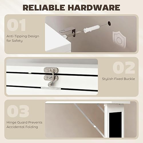 Miniatura 7 de HOMCOM Escritorio plegable convertible con pizarra, escritorio de computadora montado en la pared que ahorra espacio con estantes de almacenamiento