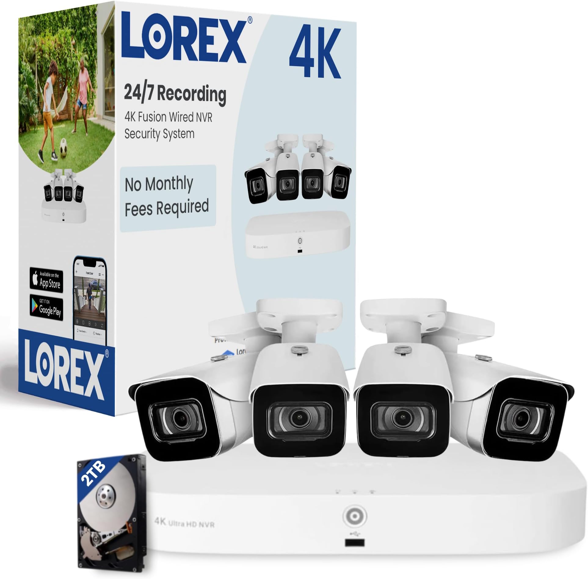 4K Security Camera System, Fusion 8-Channel 2TB NVR with Four 4K Indoor/Outdoor IP POE Wired Metal Bullet Cameras