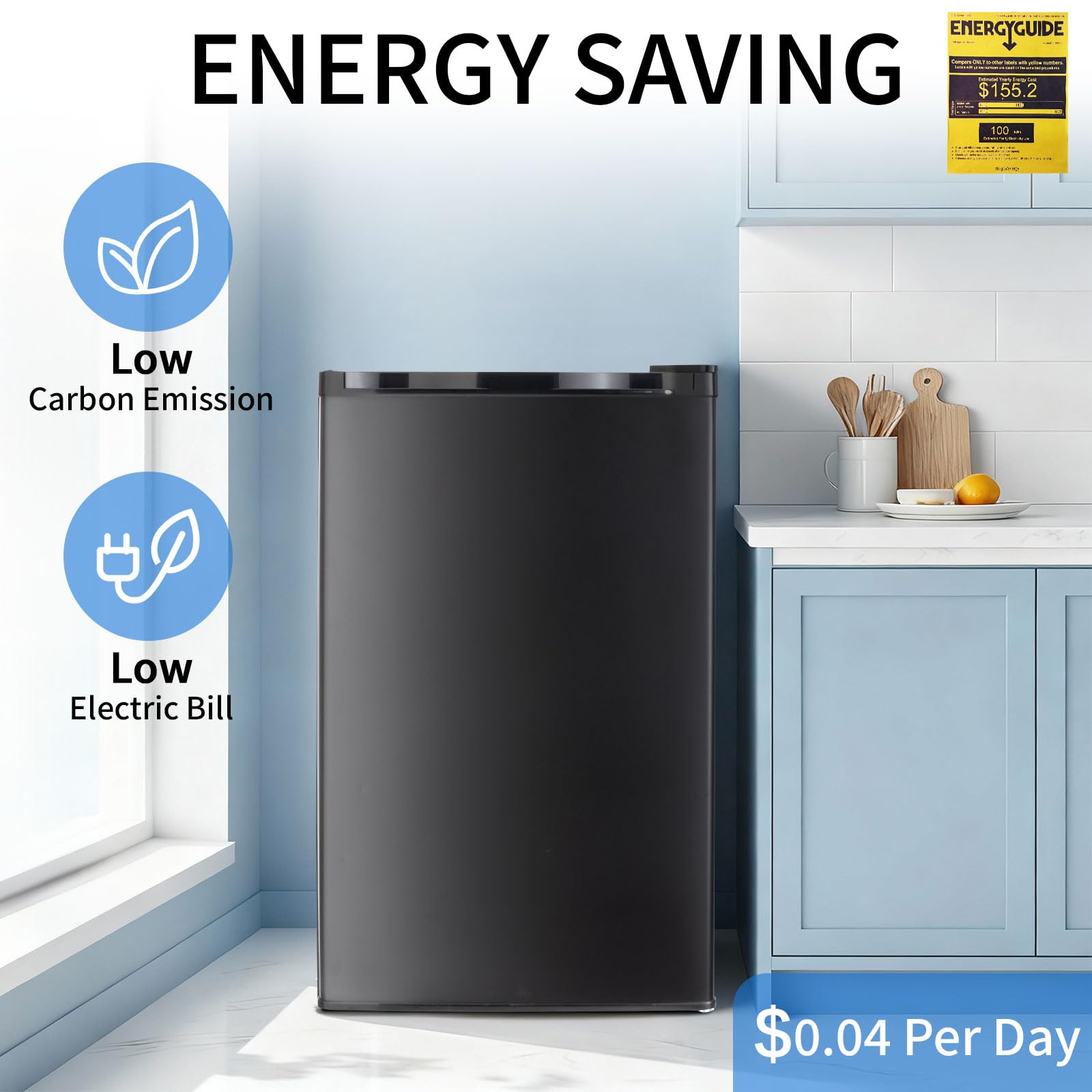 DollarDash 90.8L Mini Fridge with Freezer, Single Door Small Refrigerator, Dorm Fridge with 7 Adjustable Thermostat, Energy Saving, Low Noise, Compact Refrigerator for Office, Bedroom, Dorm, Black — view 6