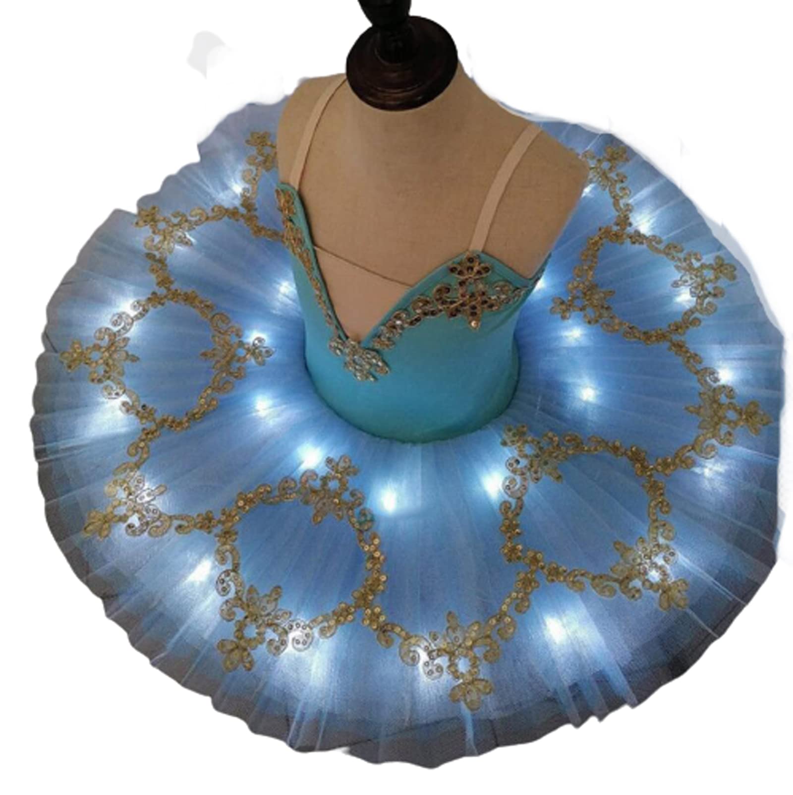 OTMYIGO Tutú de Ballet LED Profesional para niñas, Plato de panqueque, tutú, Bailarina, Vestido de Fiesta, Traje de competición de Baile de Ballet Brillante