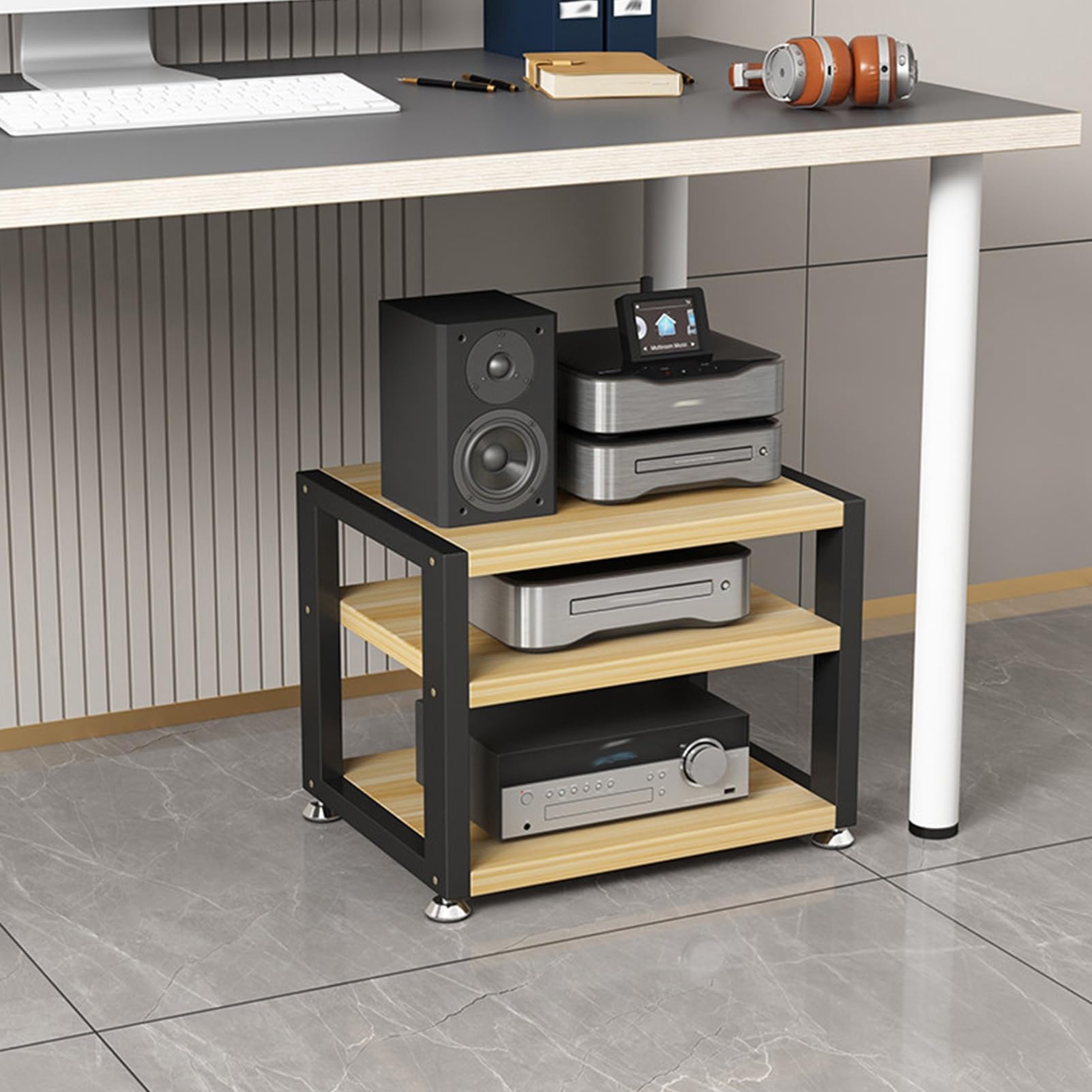 Mini Torre de Rack de Audio de Escritorio, Soporte Multimedia AV, Reproductor de CD, Soporte for Consola fe Juegos, Gabinete de Componentes Estéreo(Black,2 Tier 23cm/9in)