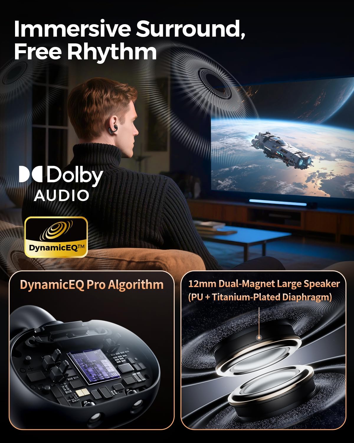 SoundPEATS Clip1 Ultra Comfort Open Ear Clip-On Earbuds, Secure Fit for Running Gym Workouts, 40H Hi-Res Sound with LDAC & Dolby, Fast Charging, IPX5 Waterproof, Bluetooth 5.4