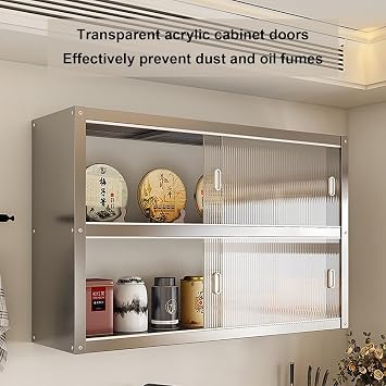 Kitchen Wall Mounted Cabinet with Sliding Doors, Easy to Clean Stainless Steel Kitchen Cabinet, Wall Unit for Kitchen, Bathroom, Bedroom, Garage, Laundry Room(90 x 35 x 70cm)