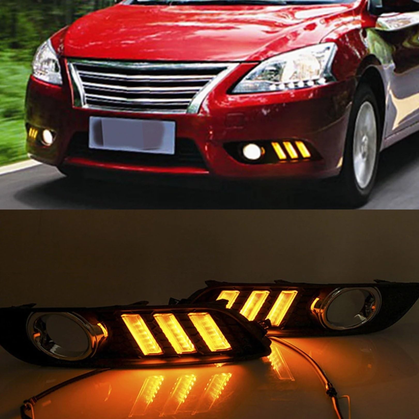 Indicatore Specchio Compatibile Con Nissan Per Sylphy Per Sentra 2012 2013 2014 2015 Indicatore Di Direzione Lampeggiante Luce Indicatori Di Direzione DRL Luce Diurna Fendinebbia(Cool light+Yellow+Blu