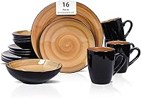 Vista 11 de Sonoma - Juego de vajilla de cerámica de 16 piezas, exterior negro + interior con pintura de mano