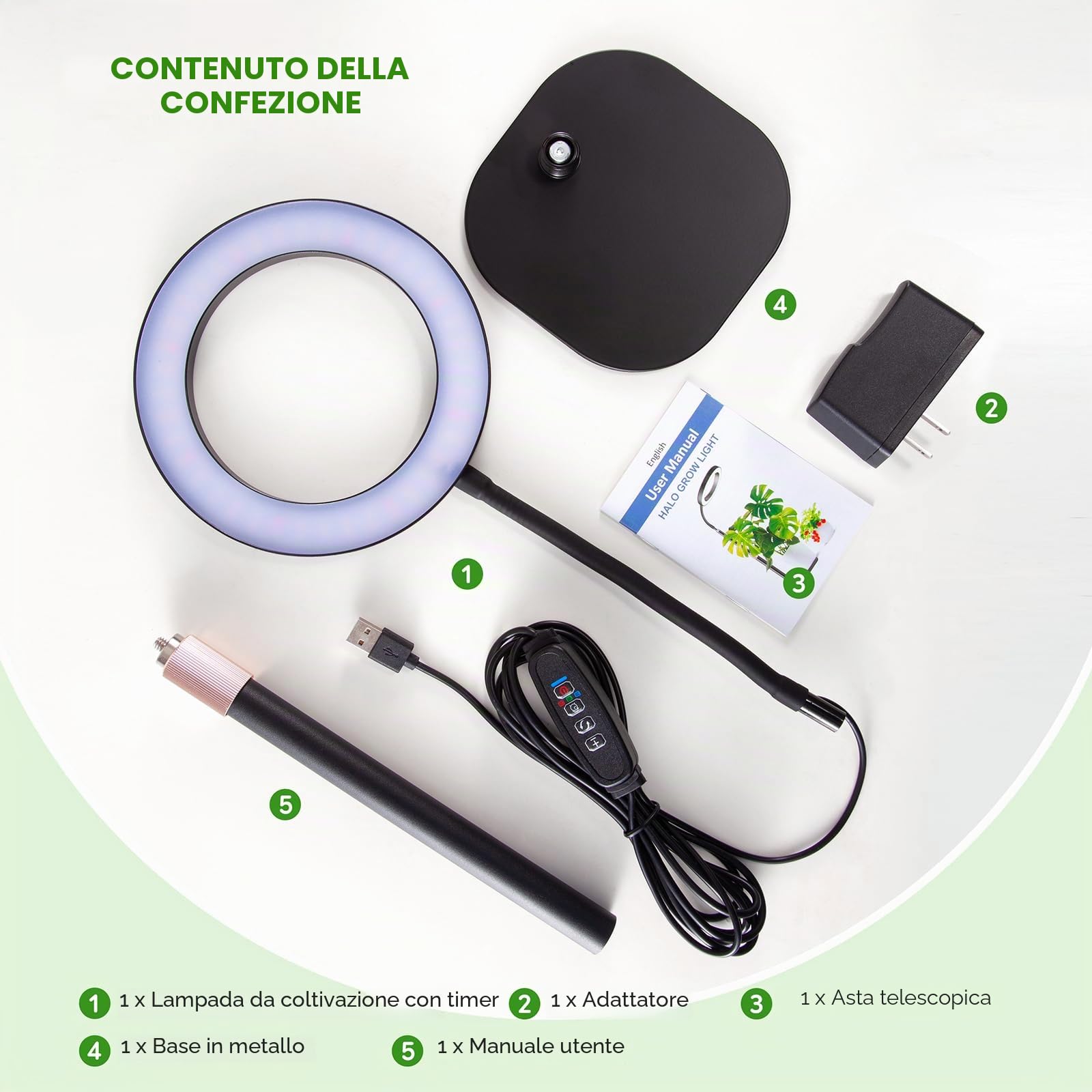 COKOLILA Lampada LED per Piante, Luce per Piante da Interno, Spettro Completo, Timer auto 3/9/12H, Altezza Regolabile 30-63 cm, 3 Modalità, Base Stabile in Metallo, Ideale per Piante da Interno