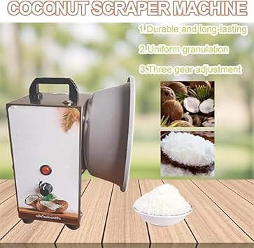 3-Speed Adjustable Vertical Coconut Scraper & Electric Grater, 150W with Blade Dust Cover, Anti-Slip Handle for Bakery, Dessert Shop, Home