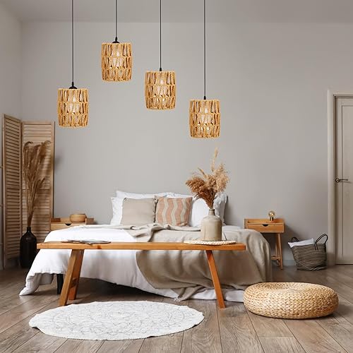 Miniatura 4 de Pantallas de lámpara de ratán de 5.9 pulgadas de alto x 5 pulgadas de profundidad, persianas bohemias de repuesto para lámpara colgante, lámparas de