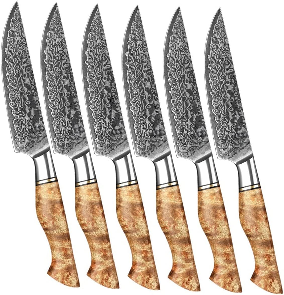 DAXXIN Kitchen Knife Sets, 6PCS Steak Knife Set 5 Inch 67 Layer Damascus Steel 10Cr15CoMoV Steel Core Kitchen Tools Cooking Knives