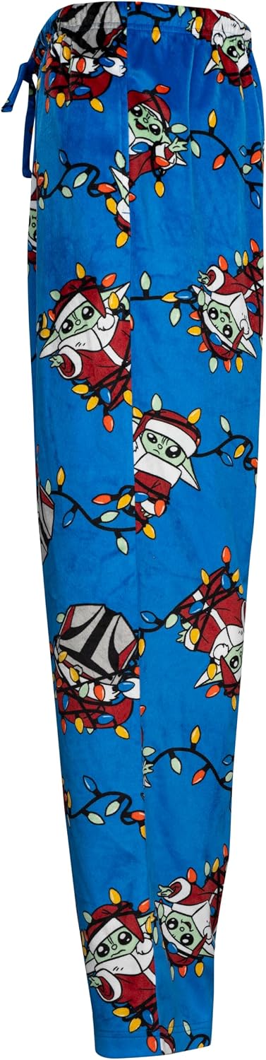 Star Wars Yoda Grogu Tangled Christmas Lights Blue Lounge Pants