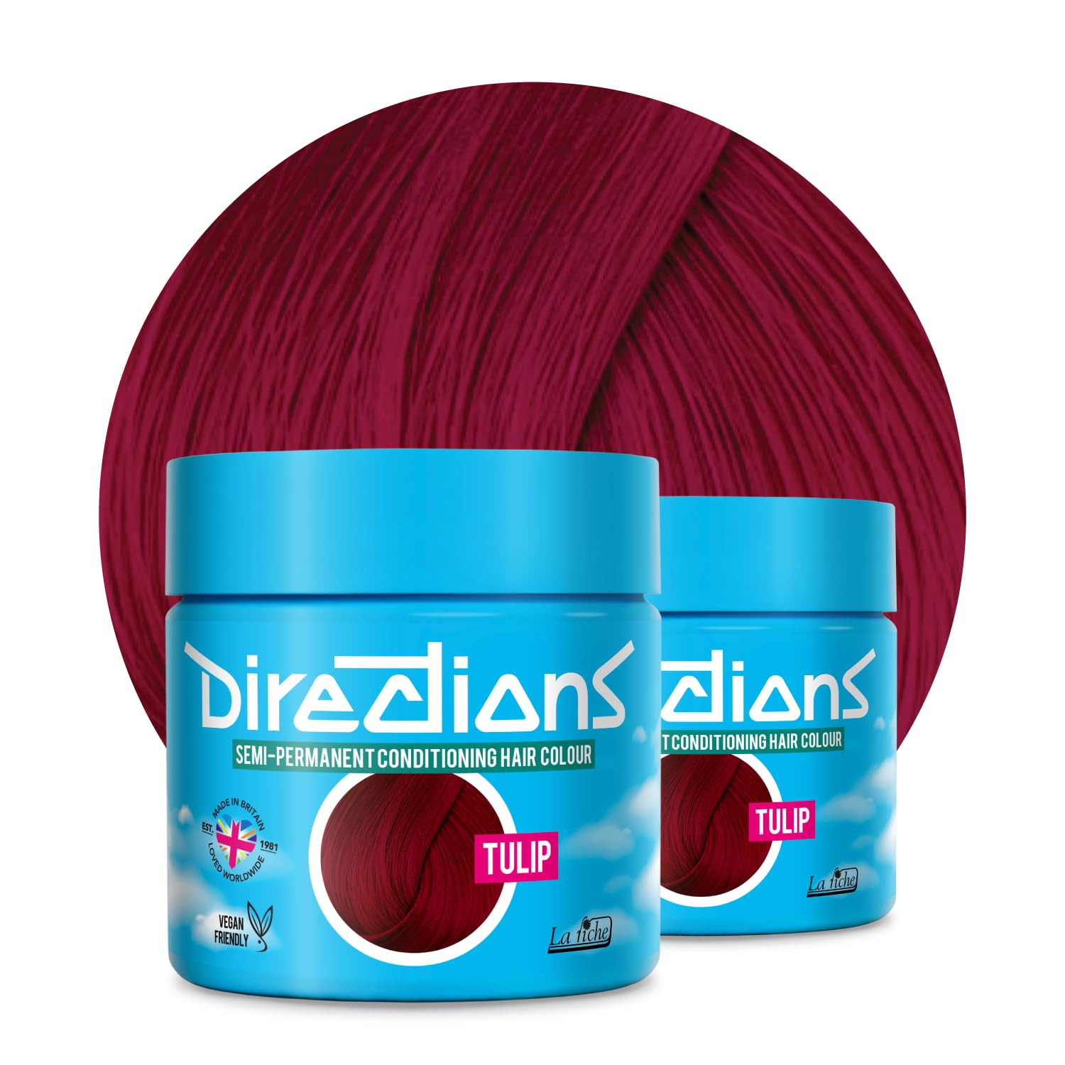Directions Vivid Tulip Red Semi Permanent Hair Dye 100ml, Vegan Deep-Conditioning Formula, Red Hair Colour - 2 Pack