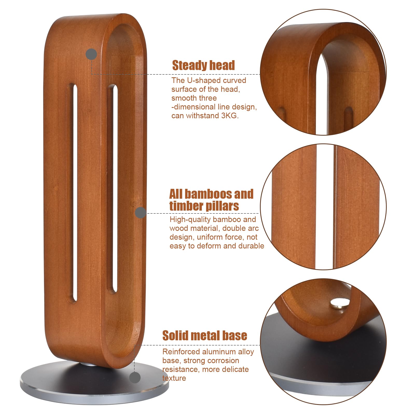 NO Support de Casque Audio en Bois, Antidérapant & Durable, Repose Casque Gaming Universel & Forme Unique de U, Porte Casque Gamer Idéal pour Maison, Bureau & Boutique - Marron