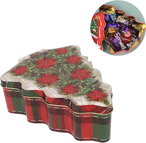 Miniatura 8 de Lata de caramelo de Navidad, contenedor de almacenamiento de Navidad de metal, latas de galletas de Navidad, hojalata en forma de árbol de Navidad,